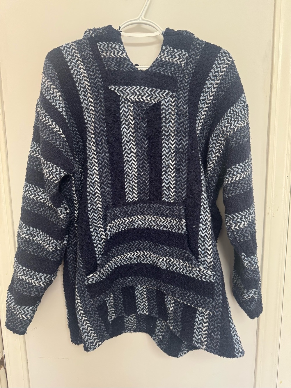 Cozy Navy and White Striped Hooded Pullover